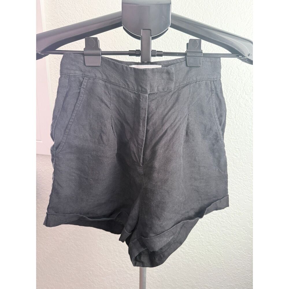 Bondi Born High Waisted Black Linen Blend Mini Shorts Size 2
